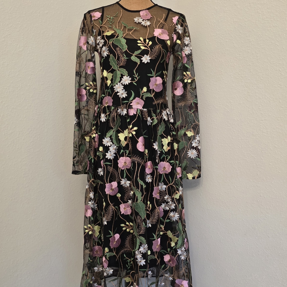H&M Black Dress with Floral Embroidery